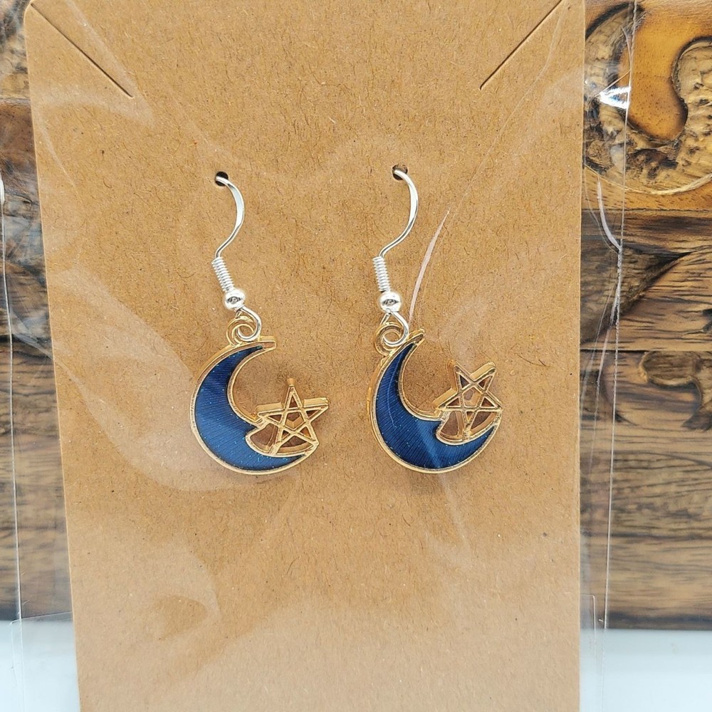 Celestial Blue Moon and Stars Earrings Whimsigoth Whimsical Boho Bohemian Y2K